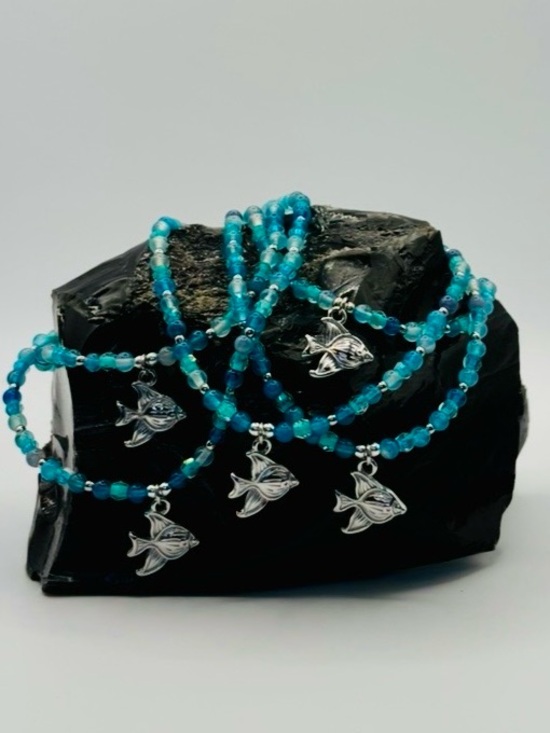 Jewelry - *ANKLET* Silver Cute Fish with Stone & Crystal Stretchy Anklet